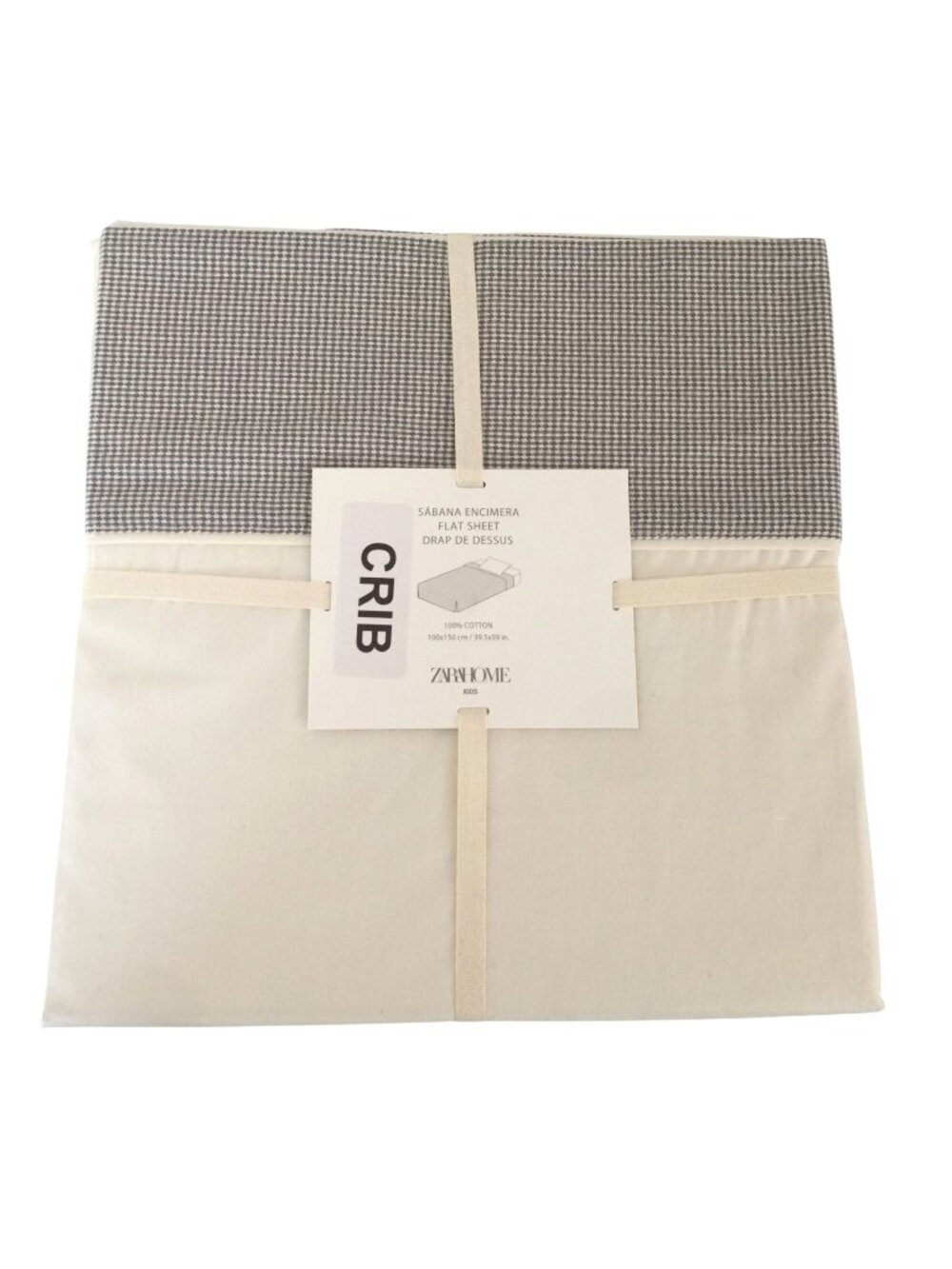 ZARAHOME Kids Crib Flat Sheet 100% Cotton Cream Gray